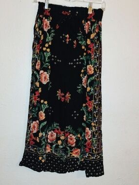 Angie Anthropologie Flowy Black Pants with Floral Pattern Fits Like Medium